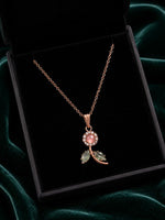 Elegant rose gold floral pendant artificial necklace in jewelry box
