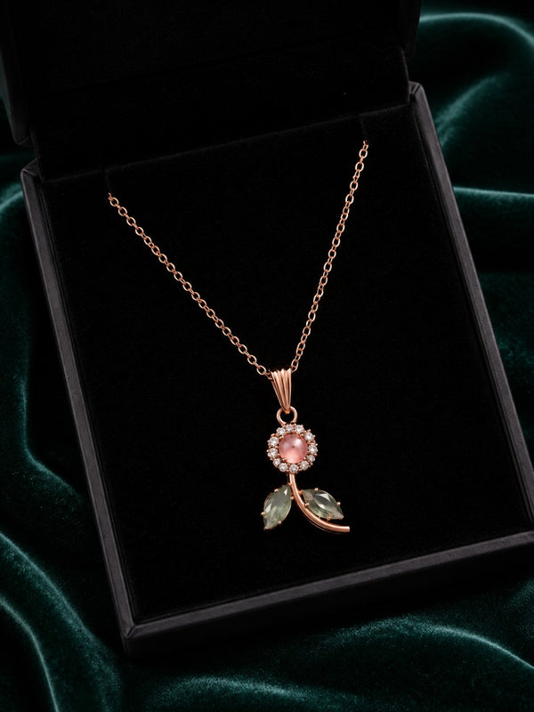 Elegant rose gold floral pendant artificial necklace in jewelry box